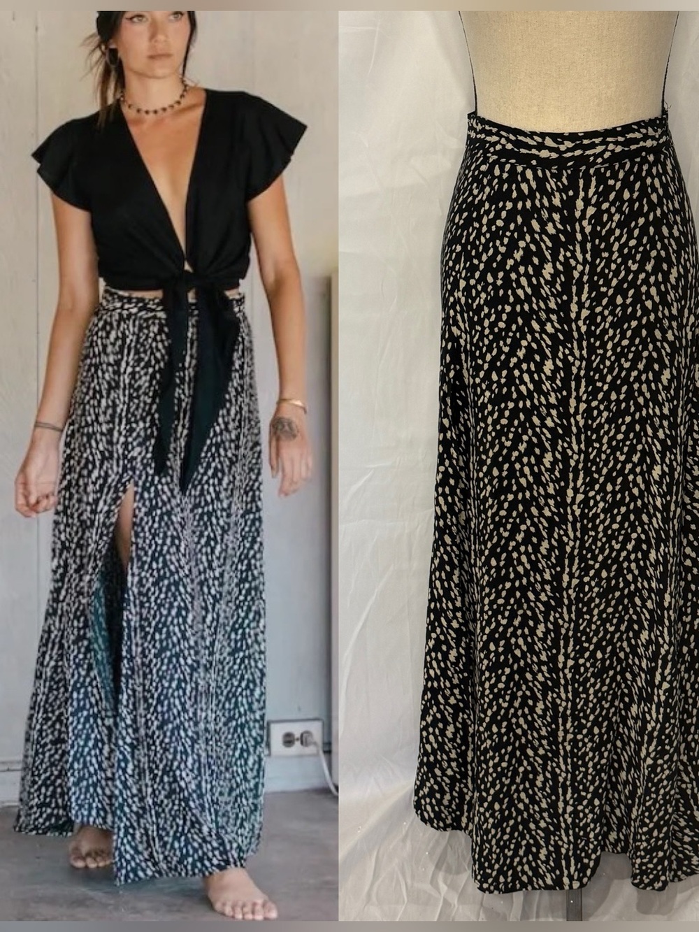 XIX Palms Black & White Flowy Maxi Skirt